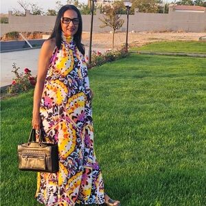 New York & Company  Multicolor Halter Maxi Dress Size M Petite